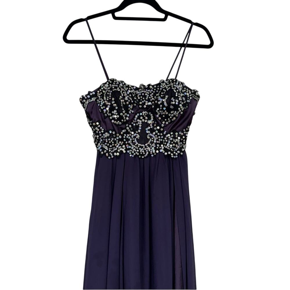 Narianna Purple Sequined Gown Womens XS Formal Bridesmaid Prom High Slit Dress